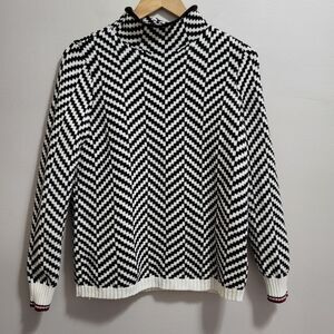 Tommy Hilfiger Chevron ZigZag Mock Neck Sweater Size Small Dark Academia